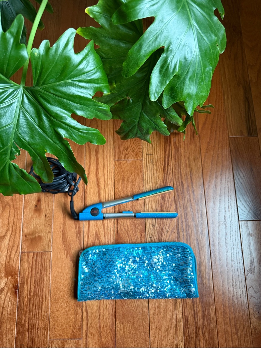 CHI Blue Glitter Hair Straightener with Sequin Heat Sleeve